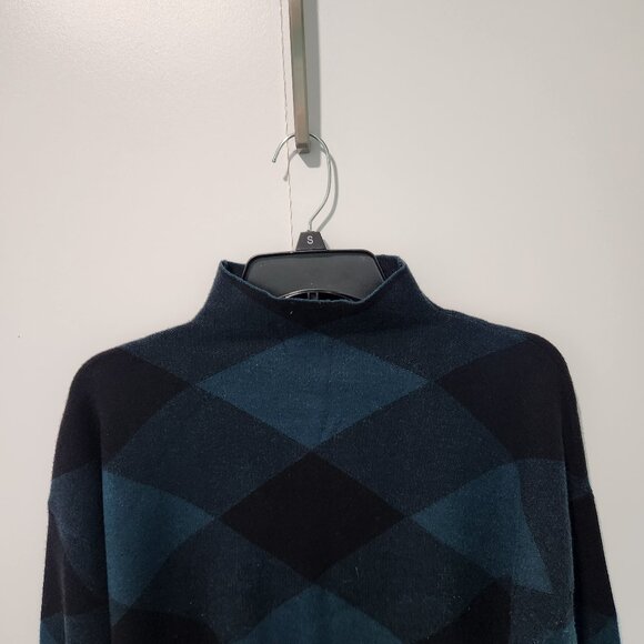 Tahari Green Black Plaid Design Mock Turtleneck Long Sleeve Sweater Large - Picture 3 of 6